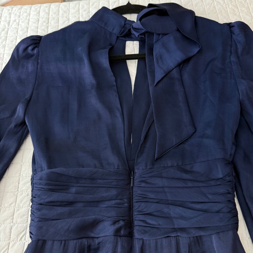 Bardot Navy Louise Tiered Dress 100% Polyester Long Sleeve Keyhole Back, Size 2 - Picture 12 of 12